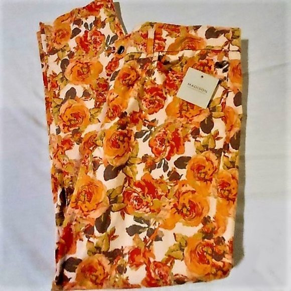 Madison Denim - Madison Vintage Orange Combo Floral Crop Leg Pants Size 6 NWT